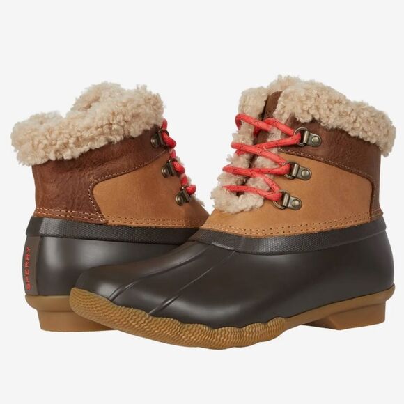Sperry Saltwater Alpine Leather Duck Boots Sherpa Lace Up Winter Boots - Picture 1 of 13